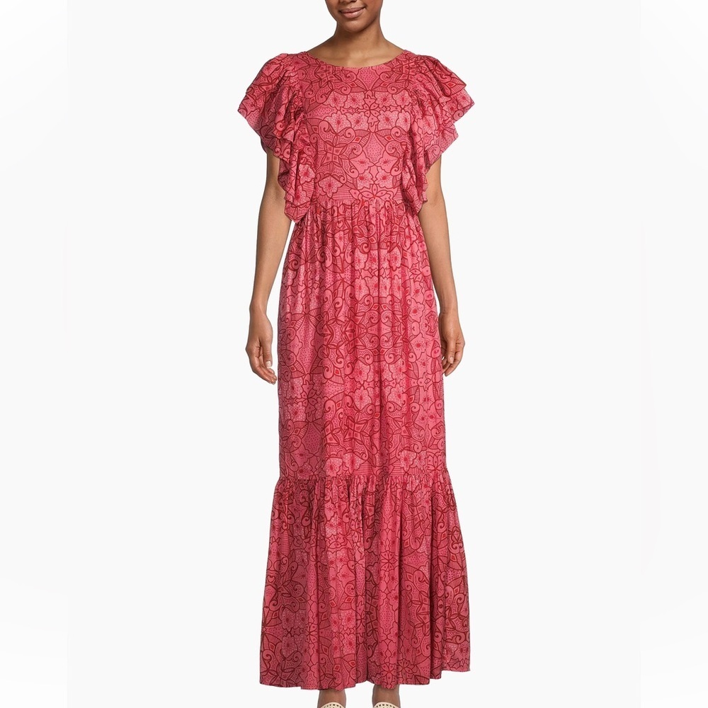 Ro's Garden Hendaya Open-Back Floral Ruffle Maxi Dress Women’s‎ Sz M